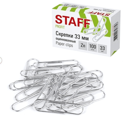 Скрепки оцинкованные 33мм,100шт (STAFF)