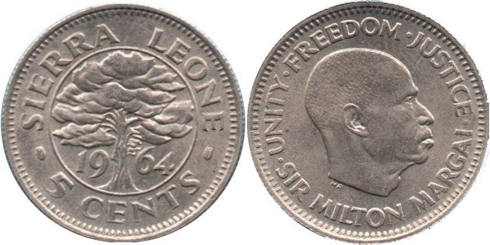 Сьерра-Леоне 5 центов, 1964 Милтон Маргаи XF