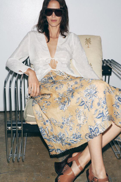 ZARA ЮБКА С ЦВЕТОЧНЫМ ПРИНТОМ ИЗ РАМИ — ZW COLLECTION, СЛОНОВАЯ КОСТЬ