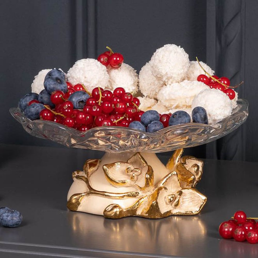 Фруктовница-конфетница Орхидея Лайм со стеклянной чашей Айвори