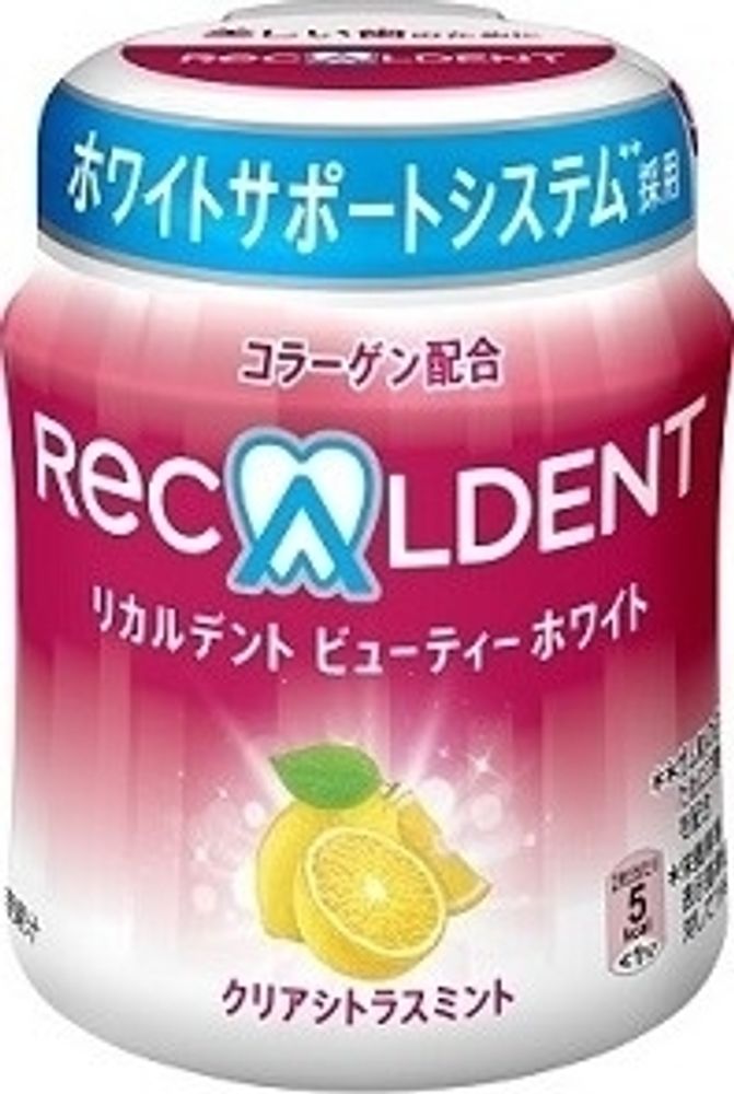 Жевательная резинка Recaldent Beauty White Clear Citrus Gum Bottle цитрусовый