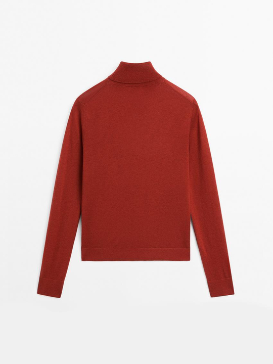 Massimo Dutti Свитер из смесовой шерсти с высоким воротником, темно-розовый