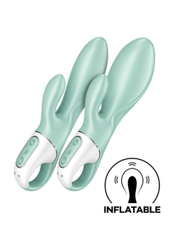 Зеленый вибратор-кролик Satisfyer Air Pump Bunny 5+ с функцией расширения - 20,4 см.