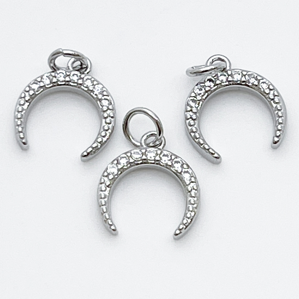 Подвеска Лунница, родиевое покрытие, фианиты, размер 11*13 мм, цена за 1 шт