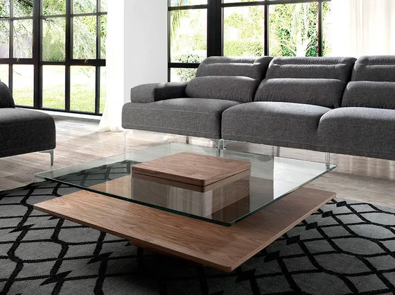 Журнальный столик Angel Cerda 2017, 100х100 см, стекло, орех