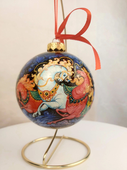 Шар новогодний с круговой росписью Палех"Зимняя тройка" в коробке