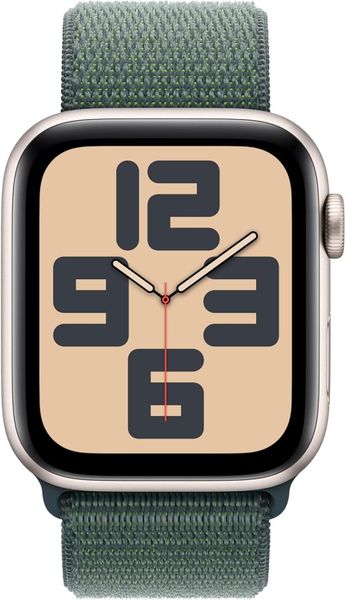 Умные часы Apple Watch SE 2024 44 мм из алюминия цвета «сияющая звезда», нейлоновый браслет зеленого цвета