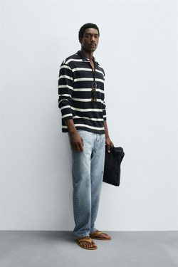 ZARA ЖАККАРДОВОЕ ПОЛО В ПОЛОСКУ, МОРСКОЙ СИНИЙ