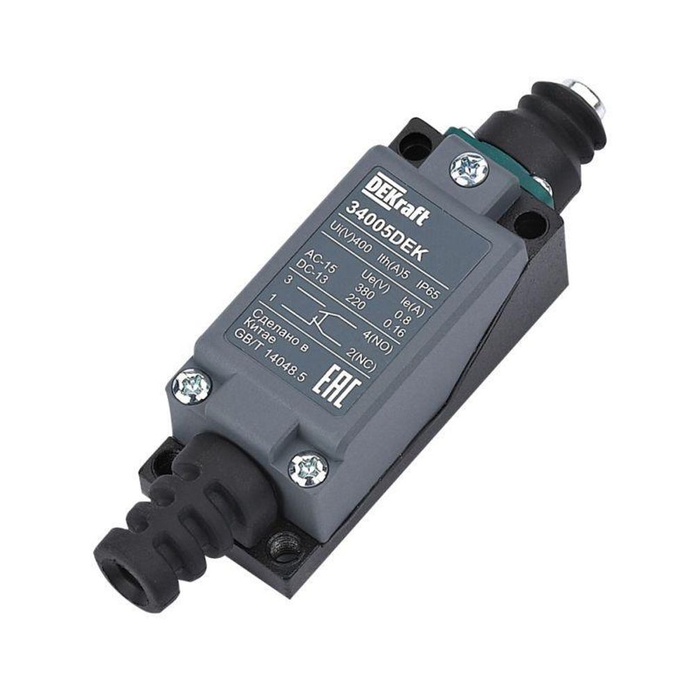 Выключатель концевой 1НО1НЗ кнопочный плунжер метал. DEKraft 34005DEK Выключатель концевой 1НО1НЗ кнопочный плунжер метал. DEKraft 34005DEK