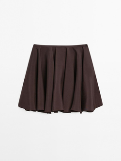 Massimo Dutti Короткая юбка с воланами и струящейся отделкой - Limited Edition, шоколадно-коричневый