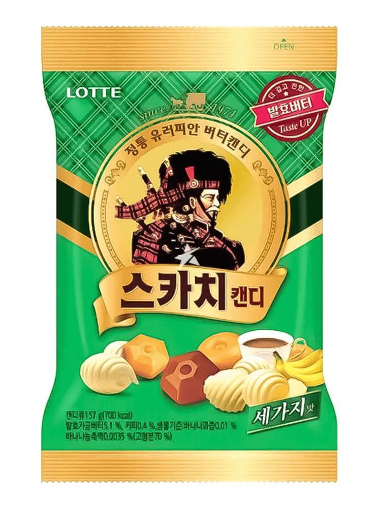 Карамель Lotte Скотч Трио сливки, кофе, банан 157 г, 3 шт