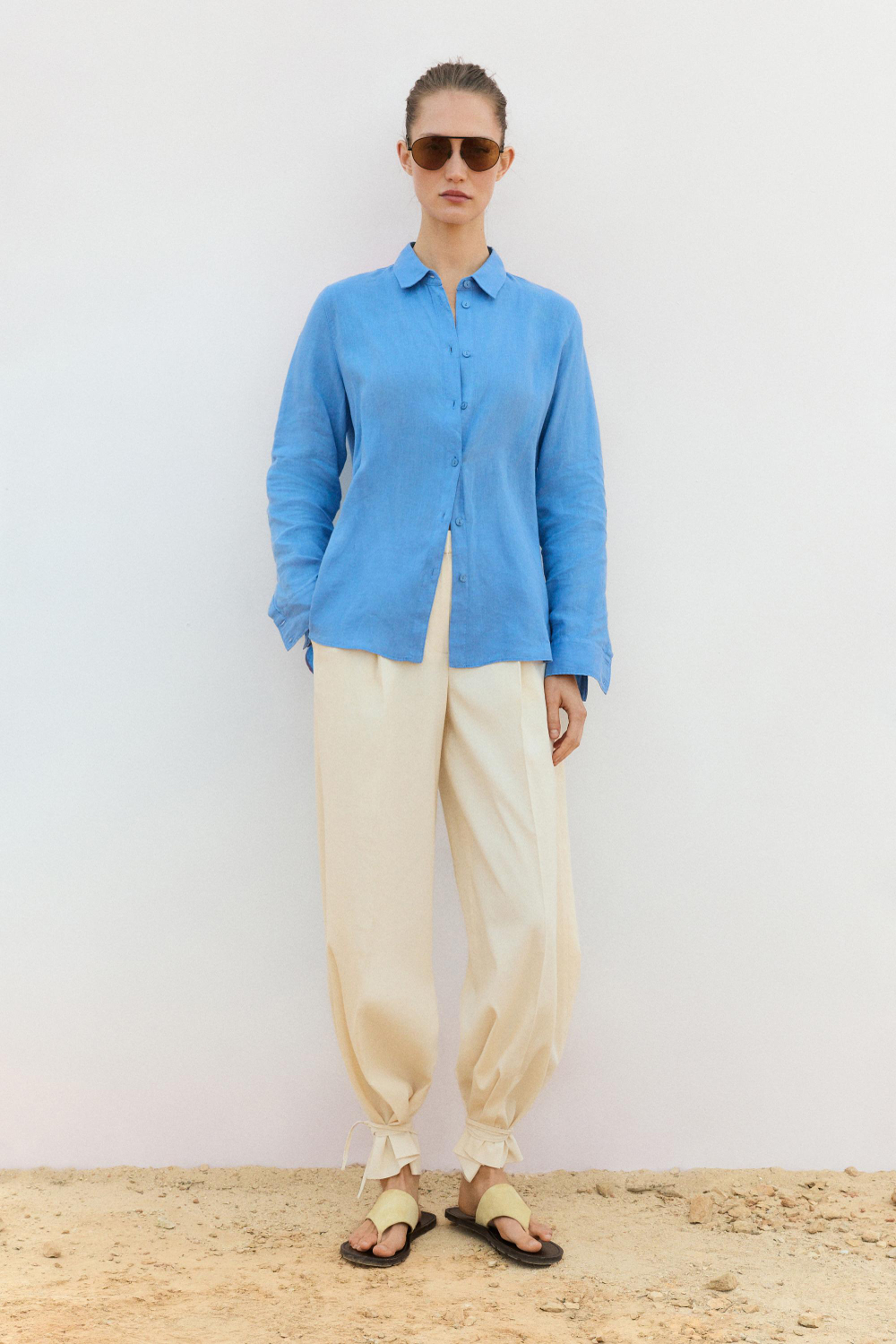 Massimo Dutti Свободная рубашка из 100% льна, индиго