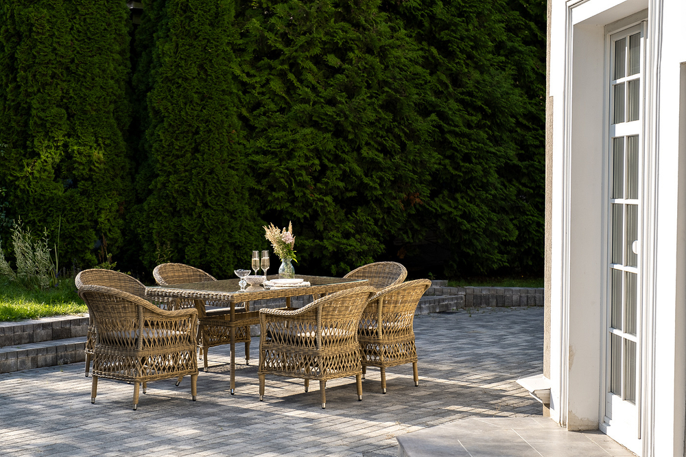 "Амароне" обеденная группа из искусственного ротанга на 6 персон, цвет соломенный