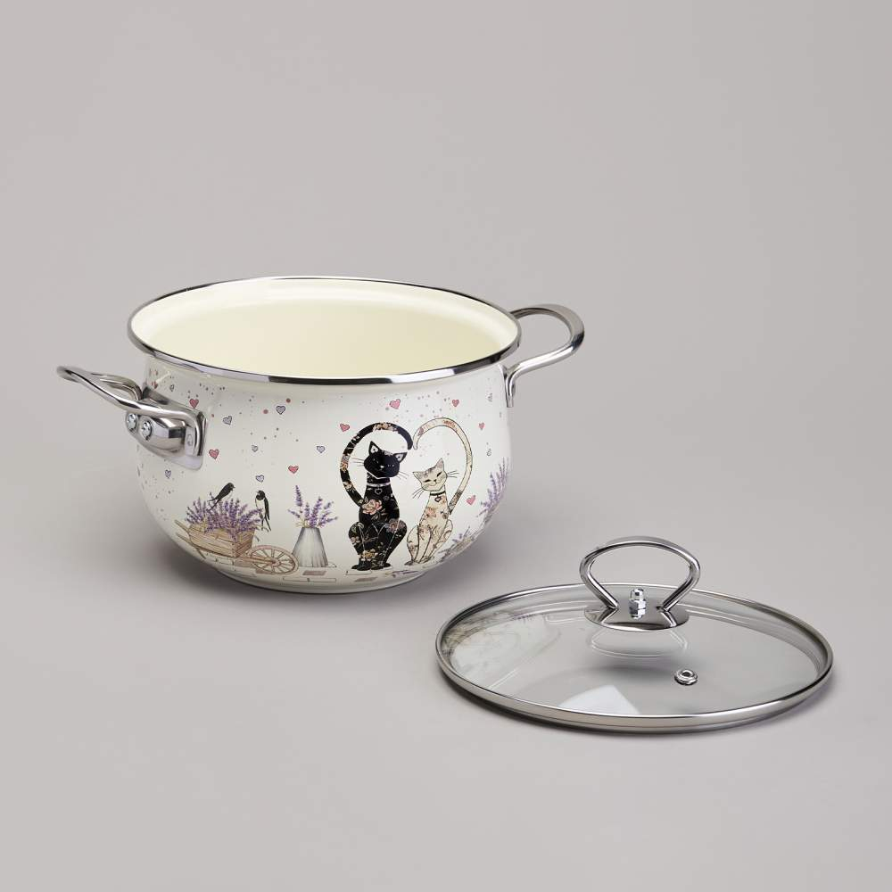 Кастрюля 2,8л эмаль "Lavander cats"
