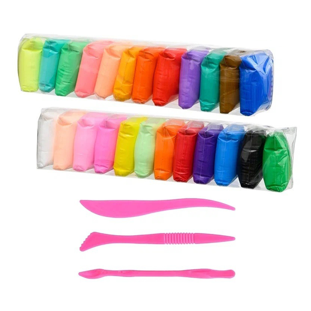 Пластилин для лепки Basir, серия "Весёлые зверята", лёгкий, без запаха, набор: 24 ярких цвета, инструменты для лепки