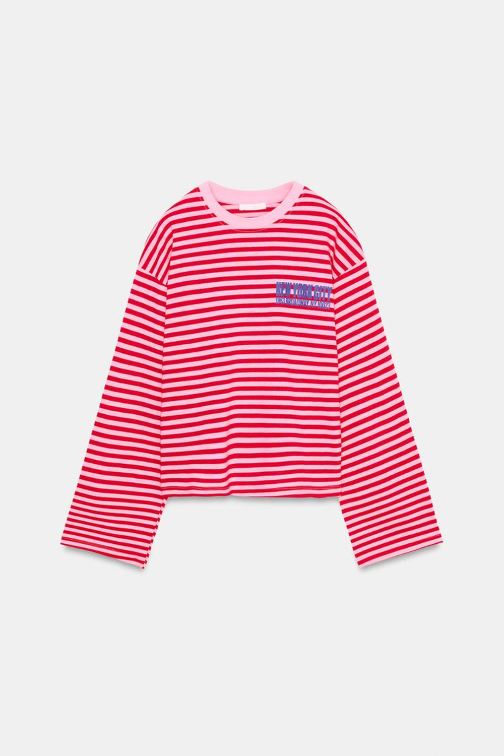 ZARA ФУТБОЛКА В ПОЛОСКУ С НАДПИСЬЮ, РОЗОВЫЙ