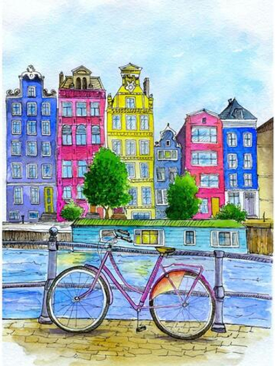 Картина по номерам 22х30см. "Прогулка по Амстердаму" 16цв. (Арт. Х-3984)