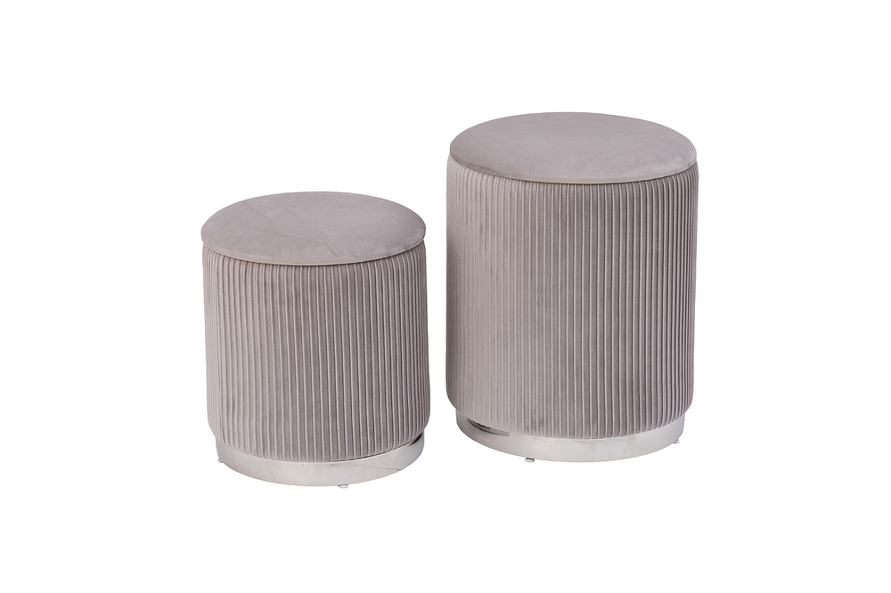 Банкетка Garda Decor велюр серый, хром (2 в 1) d35,5*49 см, d30,5*39 см