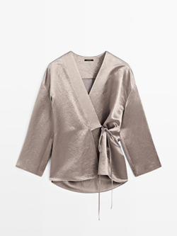 Massimo Dutti Атласное кимоно с завязками по бокам, цвет шампанского