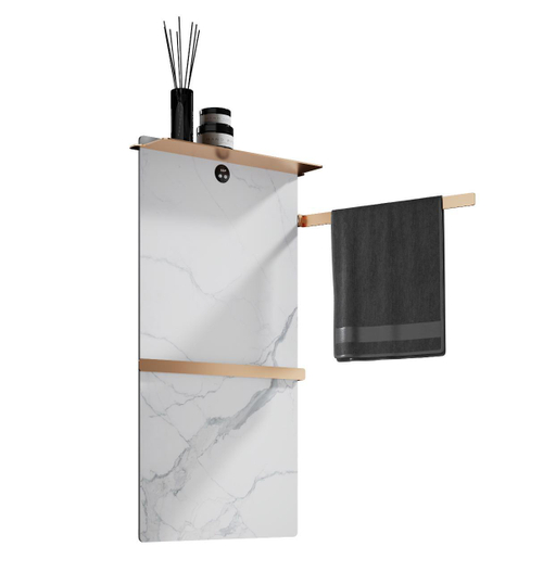Полотенцесушитель электрический с каменной плитой Белый мрамор WONZON & WOGHAND STUTTGART, Брашированное золото (WW-A504W-BG)