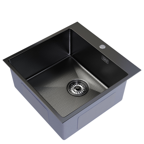 Мойка настол.монтаж 50х50 (2,0) вып 3 1/2  MIXLINE PRO 20см с сифоном (черный графит НАНО декор)