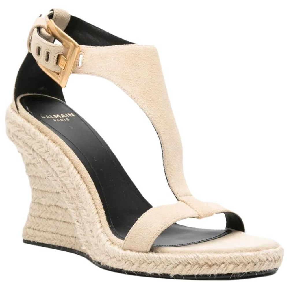 BALMAIN Anthem Suede One Strap Sandals 10cm Women"s Beige