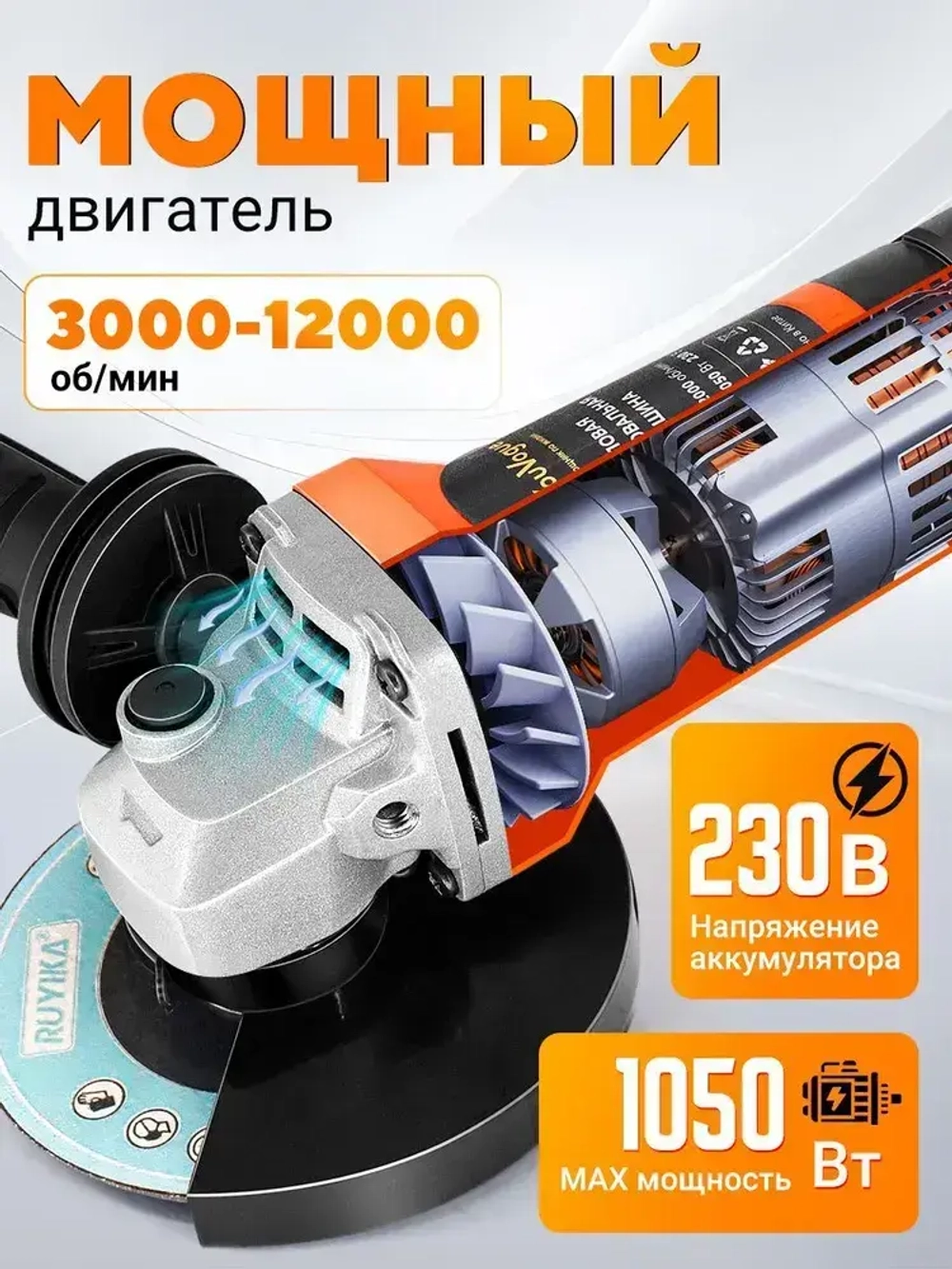 Болгарка 125 1050Вт, УШМ с регулировкой оборотов,0-12000об/мин