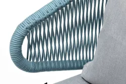 "Милан" кресло плетеное из роупа, каркас алюминий светло-серый (RAL7035) муар, роуп бирюзовый круглый, ткань светло-серая