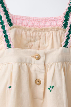 ZARA ПЛАТЬЕ С ВЫШИВКОЙ И ЦВЕТОЧНЫМ ПРИНТОМ, ЭКРЮ