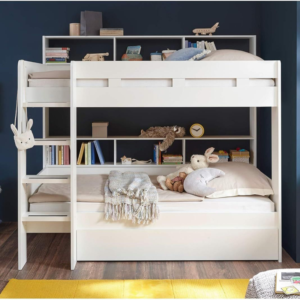 Кровать 90х200, Гаус, двухъярусная для детей, с ящиком, белый, Dipriz