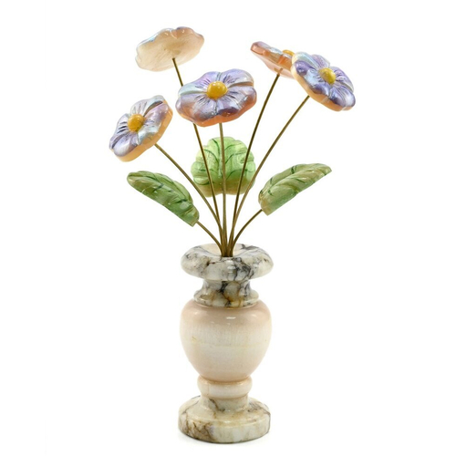 Ваза из селенита "Герберы" (5 цв.) ангидрит комбинир, Голубой 55*55*210 мм.