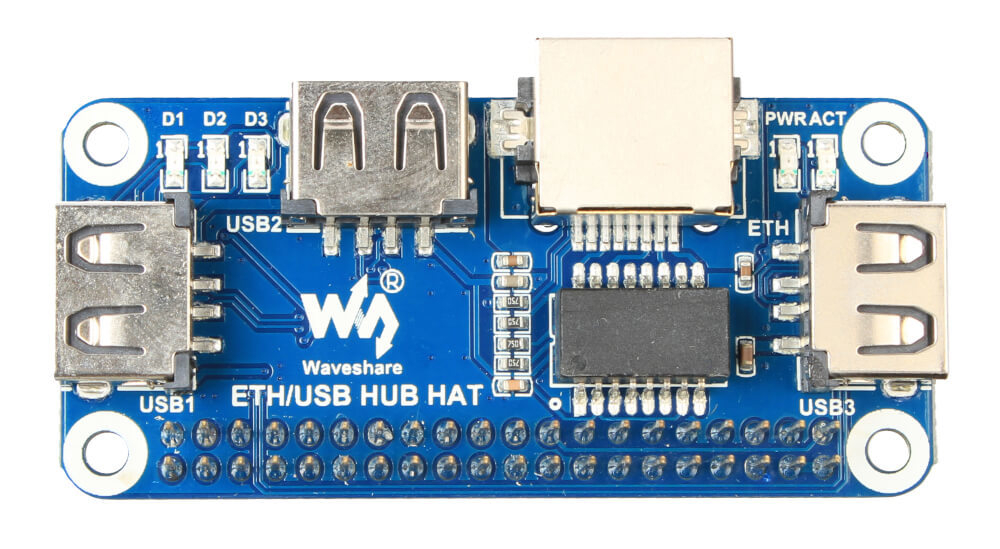 Плата расширения Ethernet / USB HUB HAT for Raspberry Pi, 1x RJ45, 3x USB