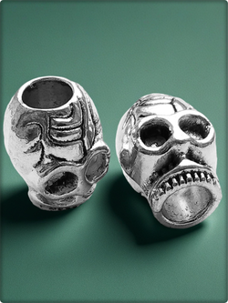 Бусины (2шт.) "Черепа" металлические для бороды, дредов, косичек. Отверстие 5мм.