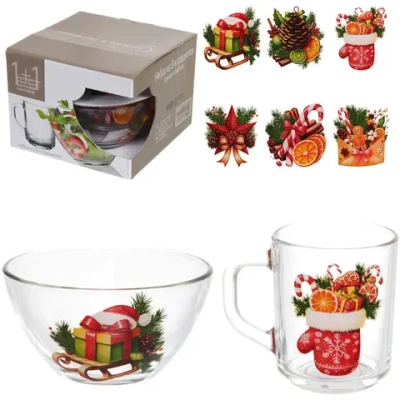 Набор посуды миска 450мл+кружка 200мл «Зимняя фантазия» 6 видов vip