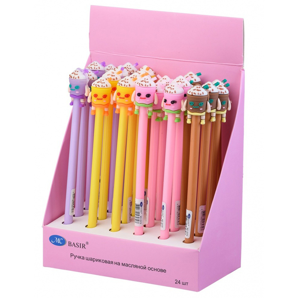 Ручка шариковая, масляная, Basir, синие чернила, серия "Десерт", с фигуркой, 24 шт