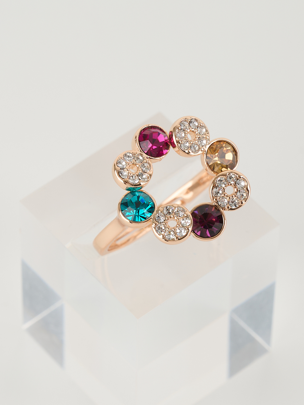 Кольцо круг Злата с разноцветными кристаллами Swarovski