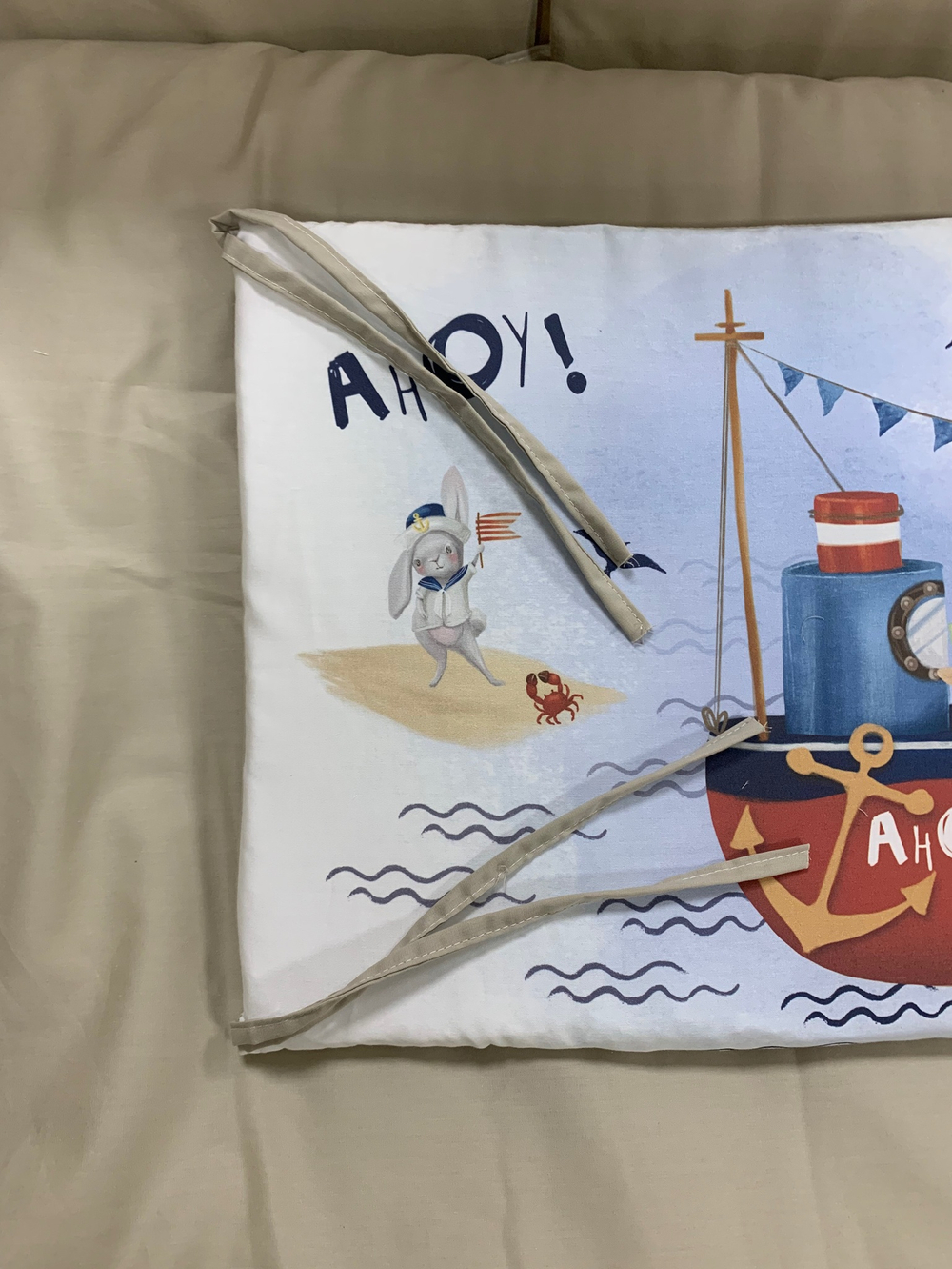 Комплект в кроватку 6 предметов "Морской бежевый", сатин