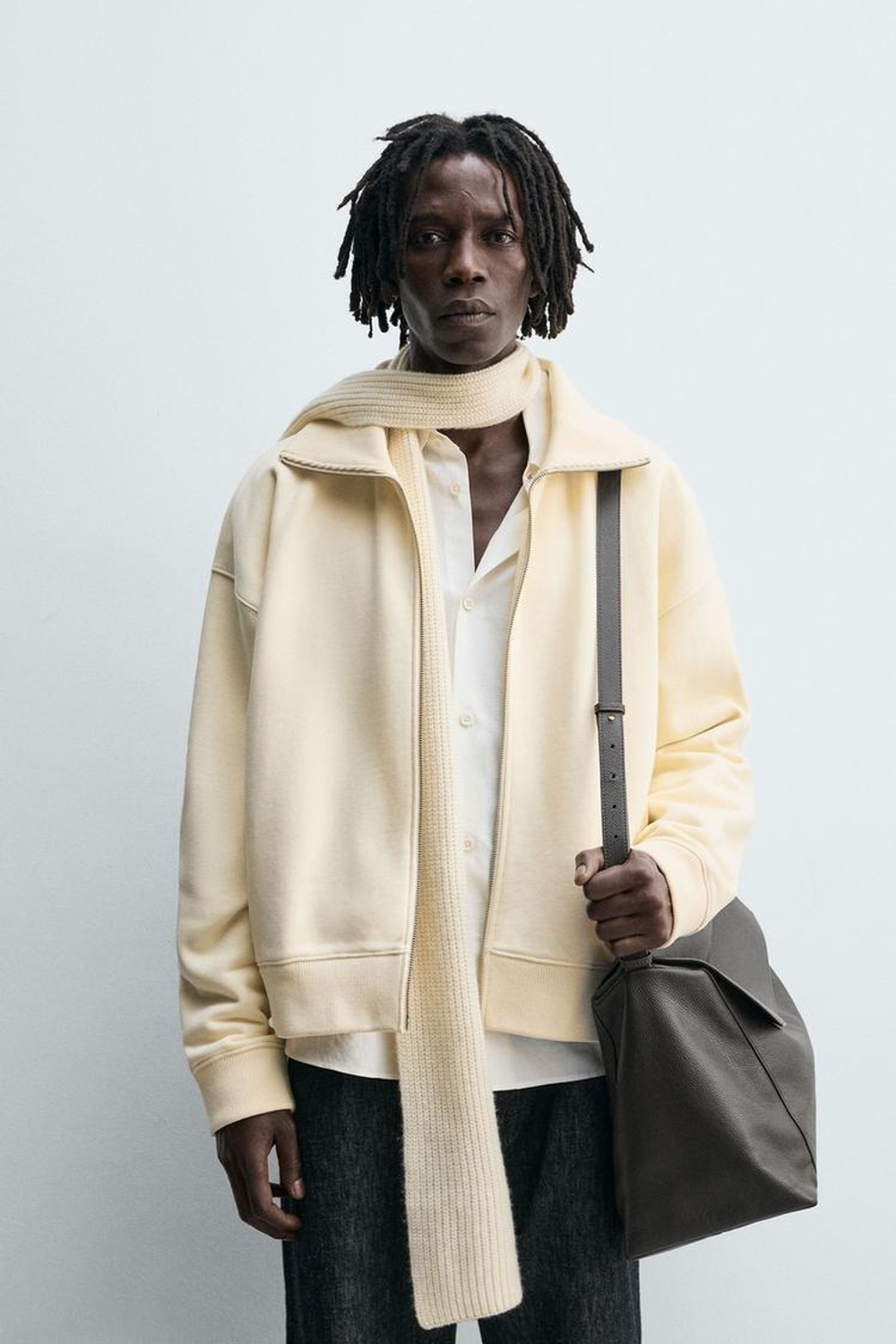 ZARA ТОЛСТОВКА НА МОЛНИИ В РУБЧИК, ЖЕЛТОВАТО-БЕЛЫЙ