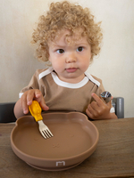 Силиконовая тарелка на присоске 400 мл Мишка, Hazelnut