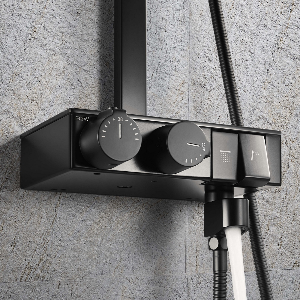 Комплект смеситель душевая стойка B&W U7855В черный матовый