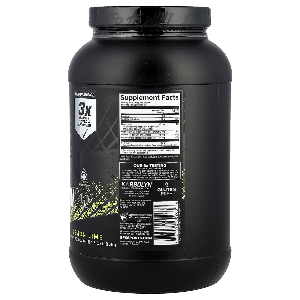 EFX Sports, Karbolyn® Hydrate, лимон и лайм, 1856 г (4 фунта 1,5 унции)