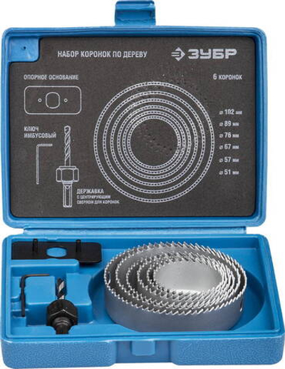 ЗУБР 6 коронок, 51-102 мм, набор коронок по дереву (2955-H08)