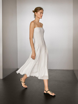 Massimo Dutti Платье миди из струящейся ткани на бретелях, натуральный, кремовый