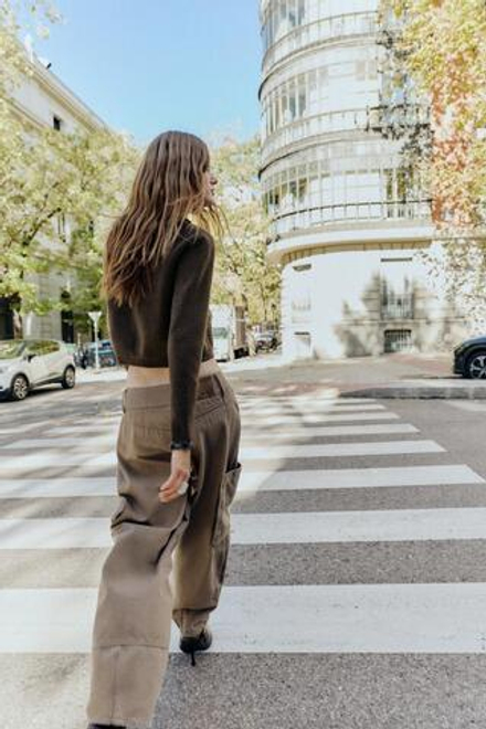 ZARA ВЯЗАНЫЙ КАРДИГАН С ОТДЕЛКОЙ В ВИДЕ ПЕРЕПЛЕТЕНИЯ, КОРИЧНЕВЫЙ