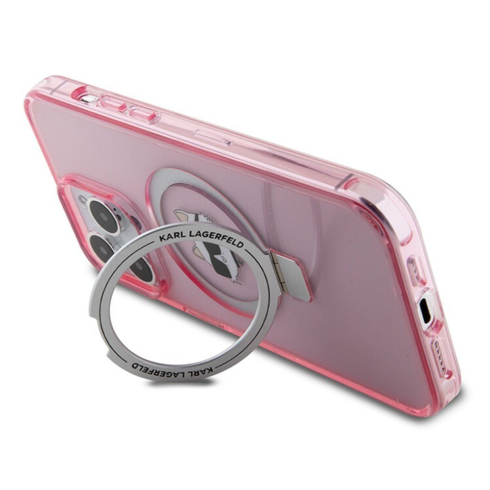 Чехол Karl Lagerfeld PC/TPU + Ring stand NFT Choupette Head для iPhone 15 Pro Hard Pink (MagSafe) (Розовый)