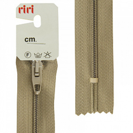 Молния пластиковая брючная неразъемная (Riri, Ткань/пластик, Зелено-бежевая тесьма 79909, 20)