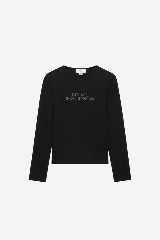 ZARA Х LUDOVIC DE SAINT SERNIN ФУТБОЛКА С БЛЕСТЯЩЕЙ НАДПИСЬЮ, ЧЕРНЫЙ