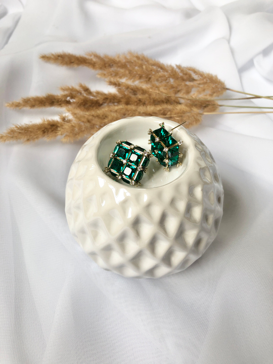 Серьги объемные квадраты из кристаллов оттенка морской волны