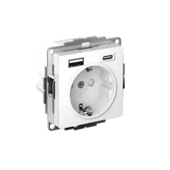 Розетка AtlasDesign 16А с 2-мя заряд. устройствами USB тип A+C 5В/2.4А/3.0А 2х5В/1.5А механизм лотос SE ATN001332