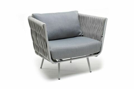 "Монако" кресло плетеное из роупа, каркас алюминий светло-серый (RAL7035) муар, роуп светло-серый 40 мм, ткань светло-серая
